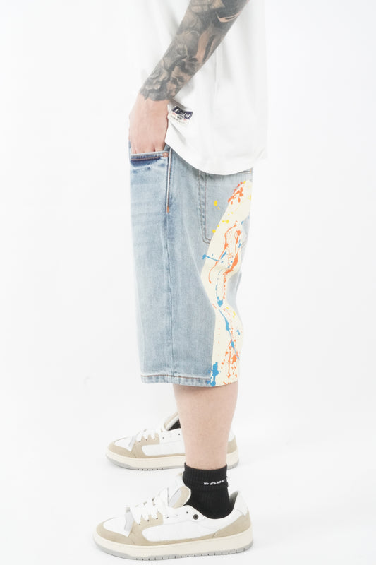 DAICOCK PRINTED DENIM SHORTS